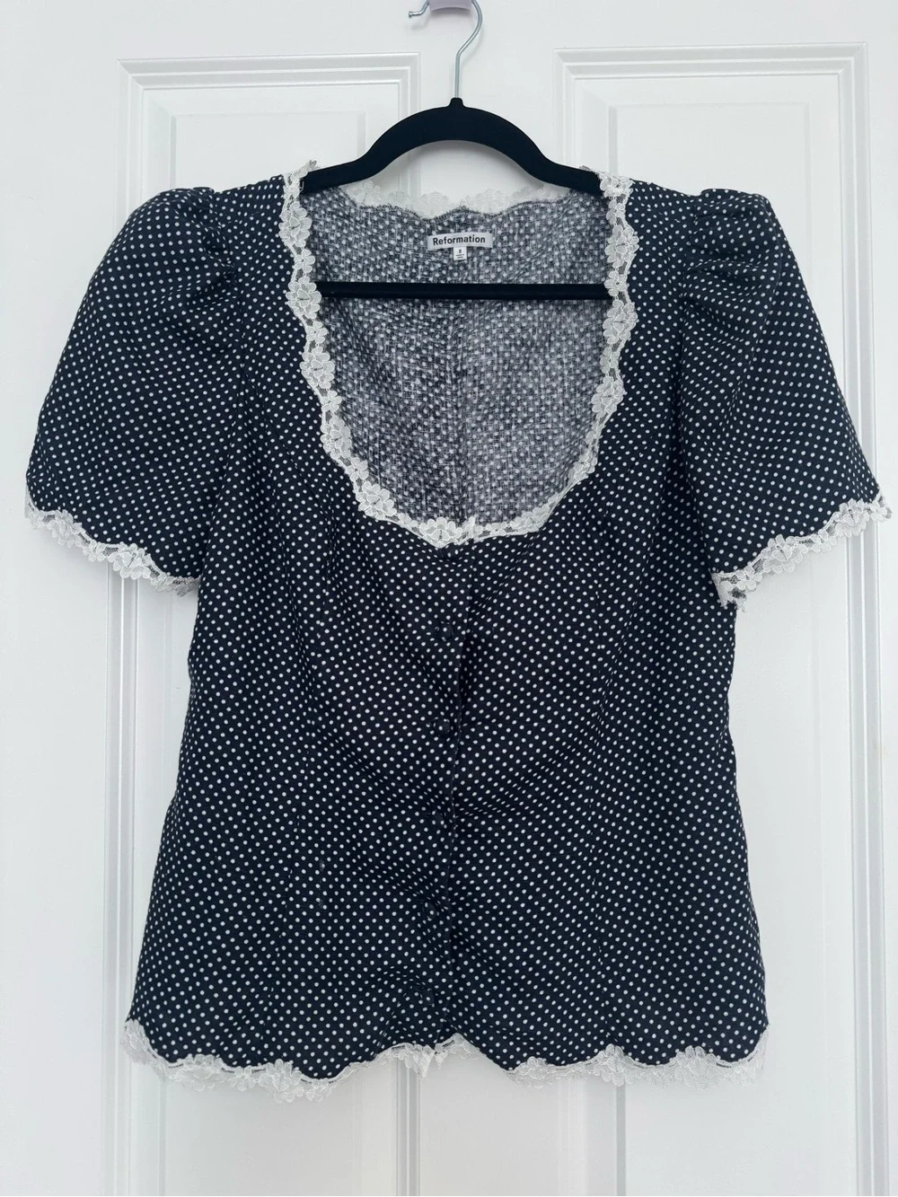 Reformation Annabella Linen Top in Raindrops Size 8